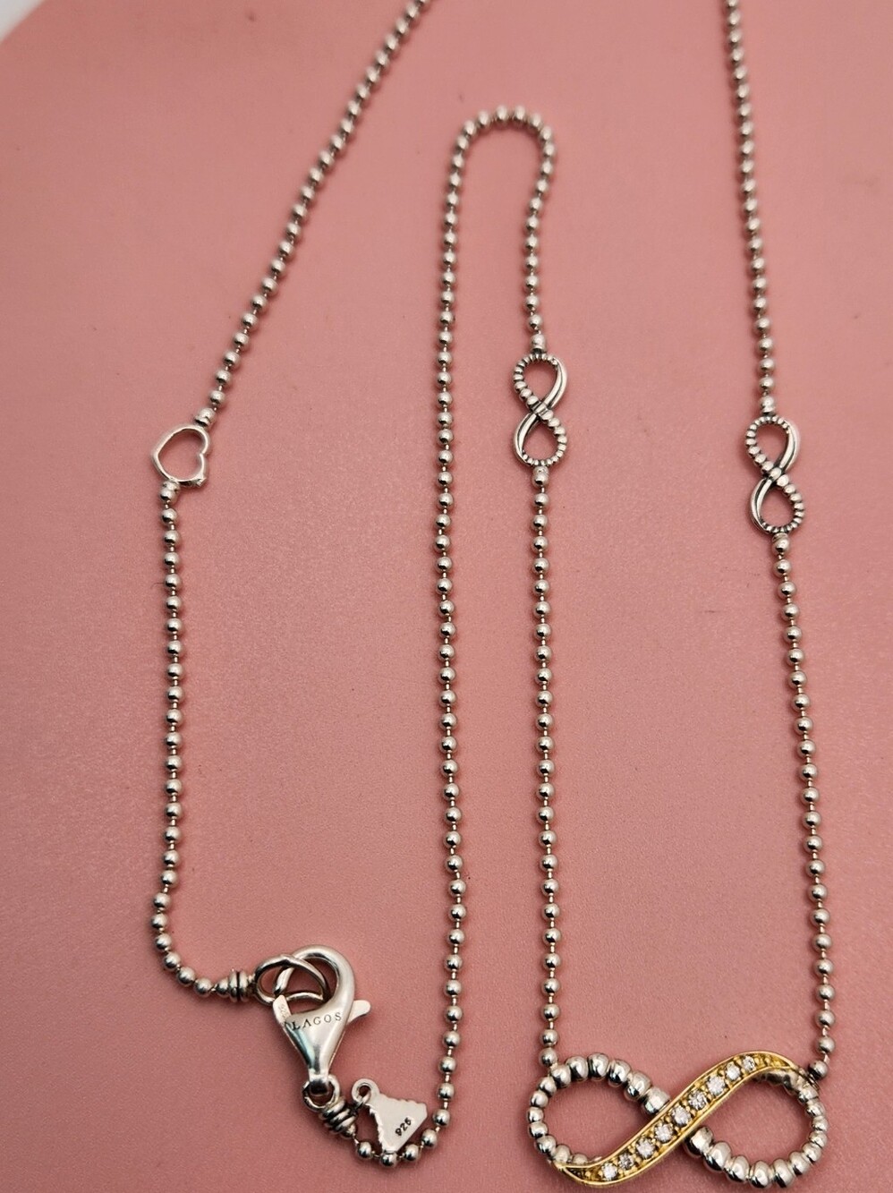 LAGOS Sterling Silver 18K Gold Diamond Beloved Infinity Caviar Chain Necklace